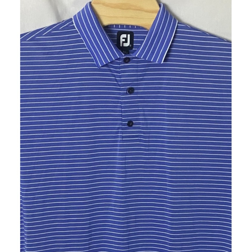 FootJoy Mens Polo Blue Stripe Short Sleeve Golf Performance Flip Collar‎ XLarge